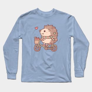 Cute Hedgehog Riding On Bicycle Long Sleeve T-Shirt